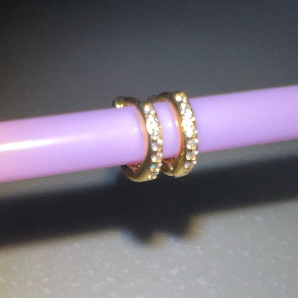 Sterling Silver Gold Pavé Huggie Earrings - Picture 3 of 4